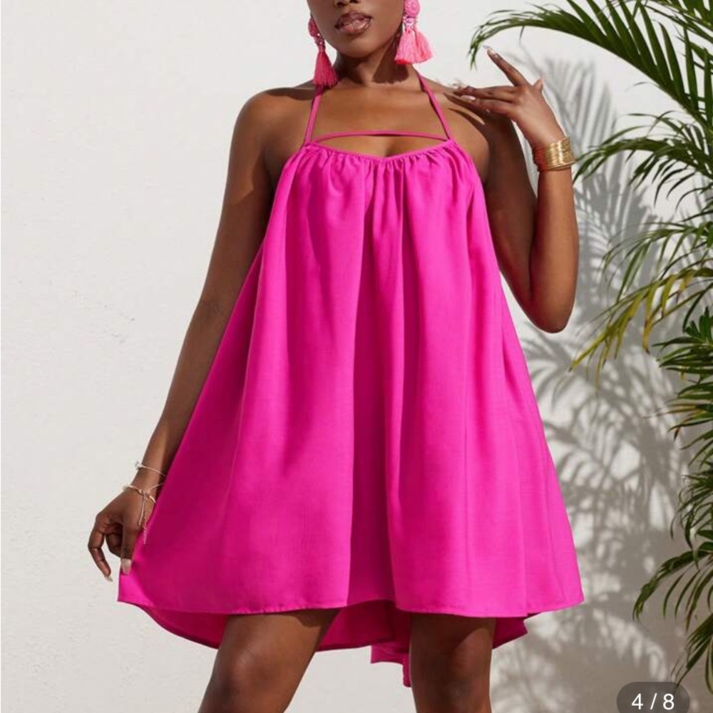 SHEIN SXY Hot Pink Backless Halter Swing Mini Dress XL/12